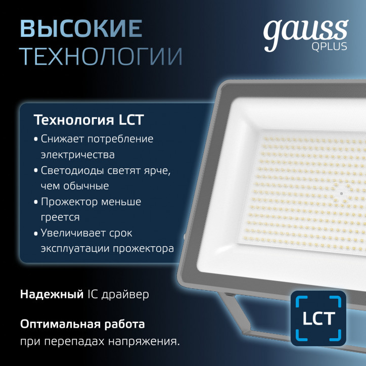 Прожектор светодиодный ДО 150 Вт 15750 лм 6500К AC 220В IP65 250х32х335мм матрированное закаленное с