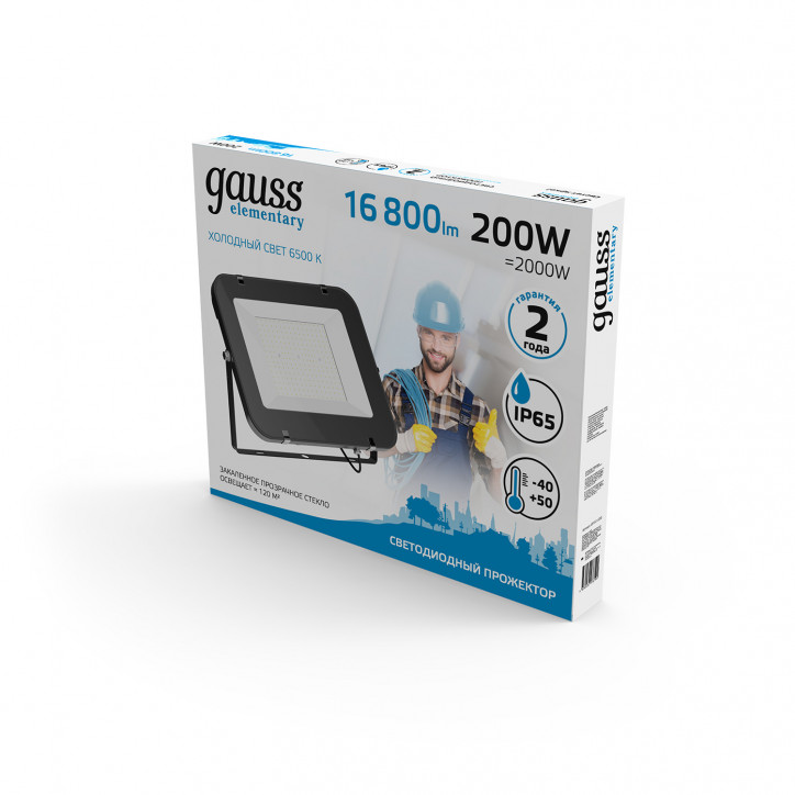 Прожектор Gauss Elementary 200W 16800lm 6500К 175-265V IP65 черный LED 1/2 Прожектор Gauss Elementary 200W 16800lm 6500К 175-265V IP65 черный LED 1/2