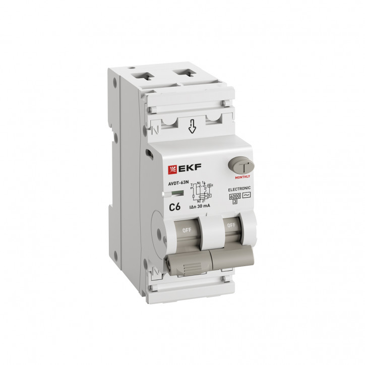 Выключатель автоматический дифференциальный АВДТ-63N 1P+N 6А (C) 30мА (AC) эл 6кА PROXIMA