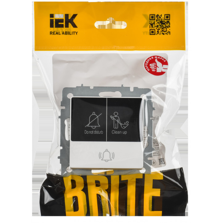 BRITE Кнопка звонка с индикацией для отелей 10А ВС10-1-9-БрАБ арктический белый IEK BRITE Кнопка звонка с индикацией для отелей 10А ВС10-1-9-БрАБ арктический белый IEK