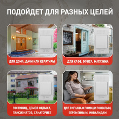 Звонок дверной беспроводной на батарейках 32 мелодии 100м IP20 со световой индикацией белый 2АА/А23 C61