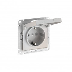 ATLASDESIGN РОЗЕТКА с заземл. со шторк. с крышкой, 16А, IP20,мех., быстрозажимные клеммы, ЖЕМЧУГ