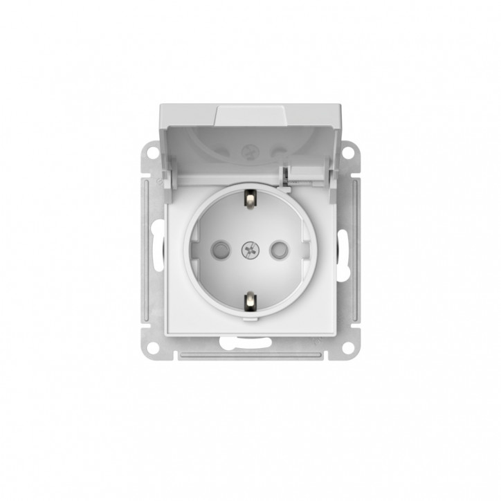 ATLASDESIGN РОЗЕТКА с заземлемлением со шторкой с крышкой, 16А ,IP20, быстрозажимные клеммы, БЕЛЫЙ