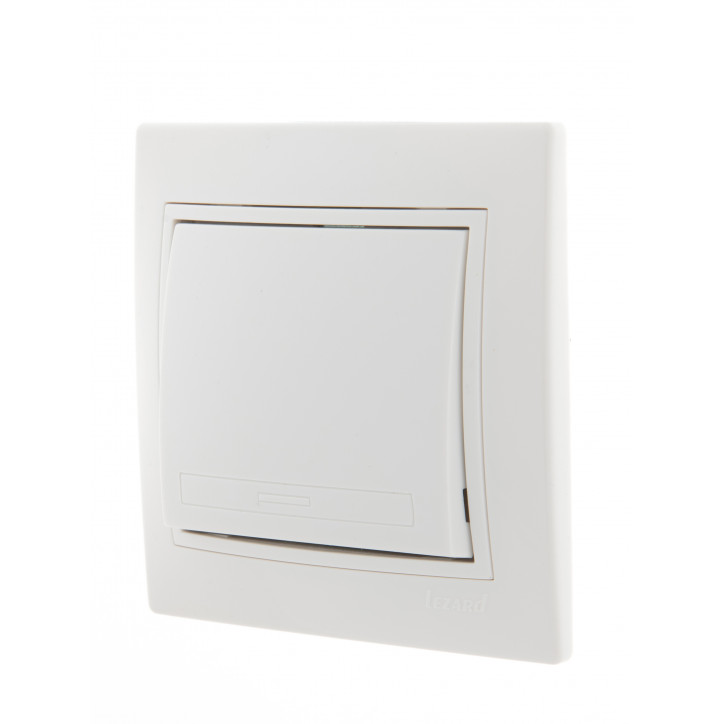 Выключатель одноклавишный, белый, с белой вставкой