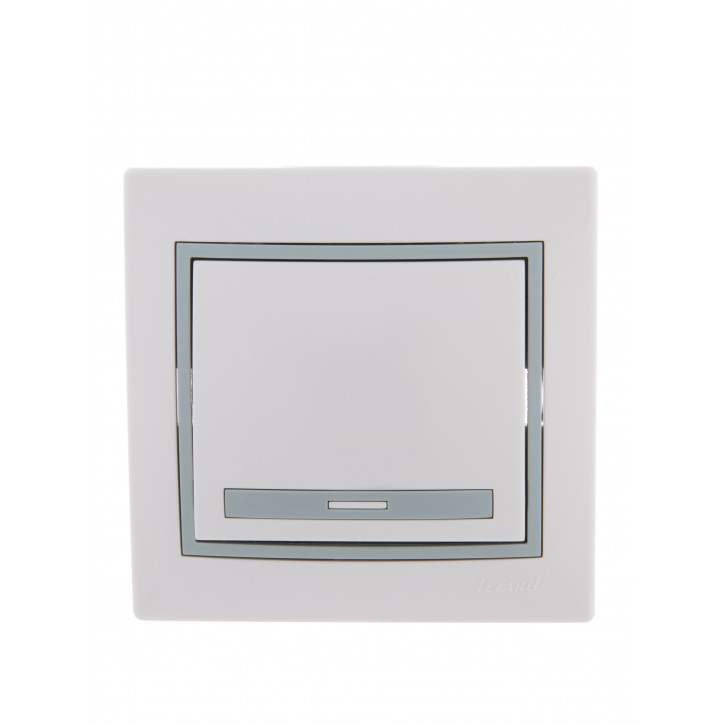 Выключатель одноклавишный, белый, с серой вставкой Выключатель одноклавишный, белый, с серой вставкой