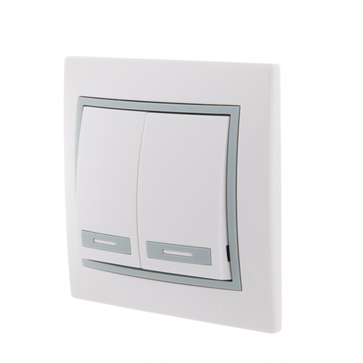 MIRA Выключатель двухклавишный белый с серой вставкой