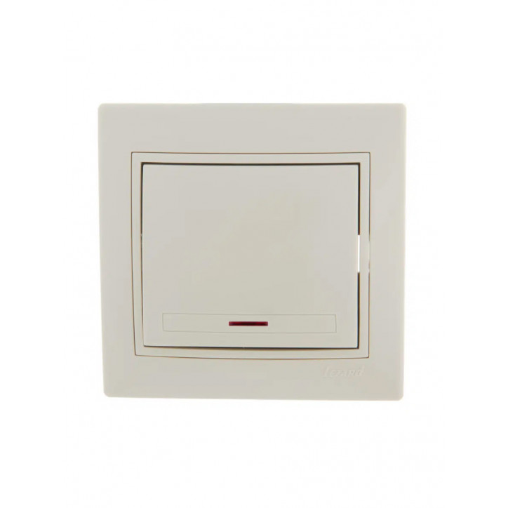 Выключатель одноклавишный, с подсветкой, бежевый, с бежевой вставкой