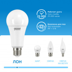 Лампа светодиодная LED 30 Вт 2390 лм 6500К А70 груша холодный E27 AC 220В Elementary Gauss