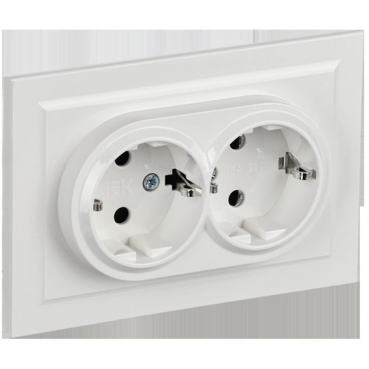 BRITE Розетка двойная с заземлением с защитными шторками 16А в сборе РСш12-3-БрБ белый