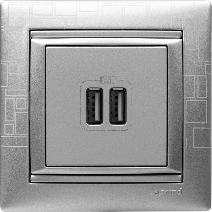 VALENA Розетка двойная USB алюминий