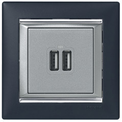 VALENA Розетка двойная USB алюминий