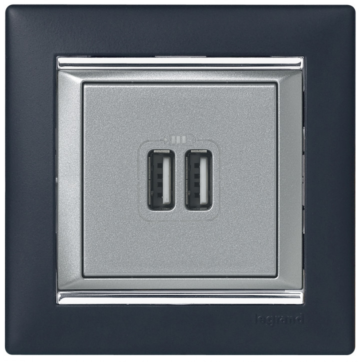 VALENA Розетка двойная USB алюминий