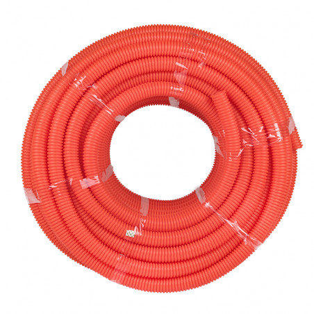 Труба ПНД гибкая гофр. д.50мм, тяжёлая с протяжкой, 15м, цвет оранжевый