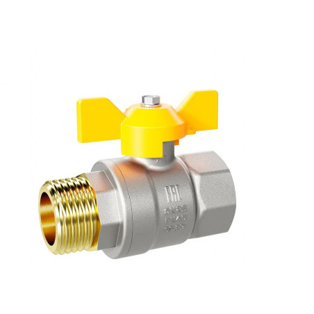 Кран шаровый латунный никелированный 11б27п Ду20 Ру40 (3/4') ВР/НР бабочка GAS