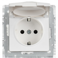 BRITE Розетка 1-местная с заземлением с защитными шторками и крышкой 16А IP44 РСбш10-3-44-БрАБ арктический белый IEK