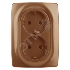 Розетка 2X2P+E Schuko со шторками , 16A-250В, Эра12, медь, 12-2108-14