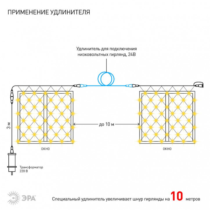 ENOS-01B Гирлянда LED Сеть 1,2м*1,5м теплый свет, 24V, IP44 (60/720) необходим трансформатор Б0041911 покупается отдельно
