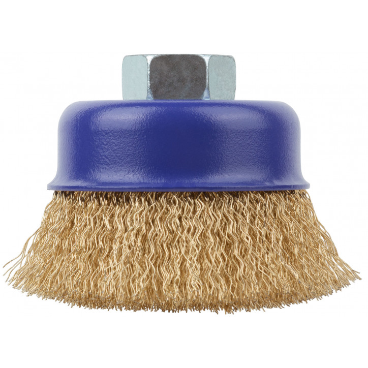 Щетка для УШМ, М14, Чашка, латунированная витая проволока 0,3 мм, 75 мм, блистер, Profi Щетка для УШМ, М14, Чашка, латунированная витая проволока 0,3 мм, 75 мм, блистер, Profi