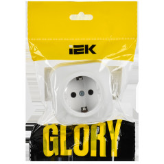 GLORY Розетка 1-местная для открытой установки с заземлением без защитных шторок 16А РС20-3-ХБм белый матовый IEK