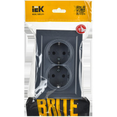 BRITE Розетка двойная с заземлением без защитных шторок 16А в сборе РС12-3-БрМ маренго