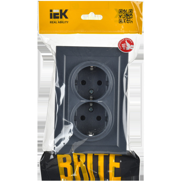 BRITE Розетка двойная с заземлением без защитных шторок 16А в сборе РС12-3-БрМ маренго