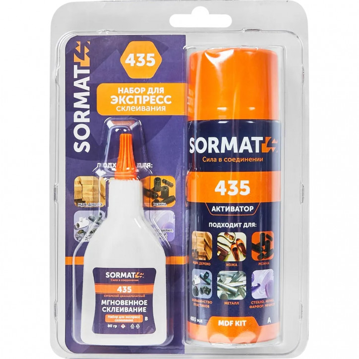 Набор универсальный супер-клей Sormat MDF Kit клей 35 г. + активатор 200 мл.