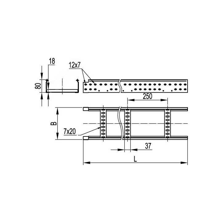 Лоток лестничный 80х300 L-6000мм горячеоцинкованный Лоток лестничный 80х300 L-6000мм горячеоцинкованный