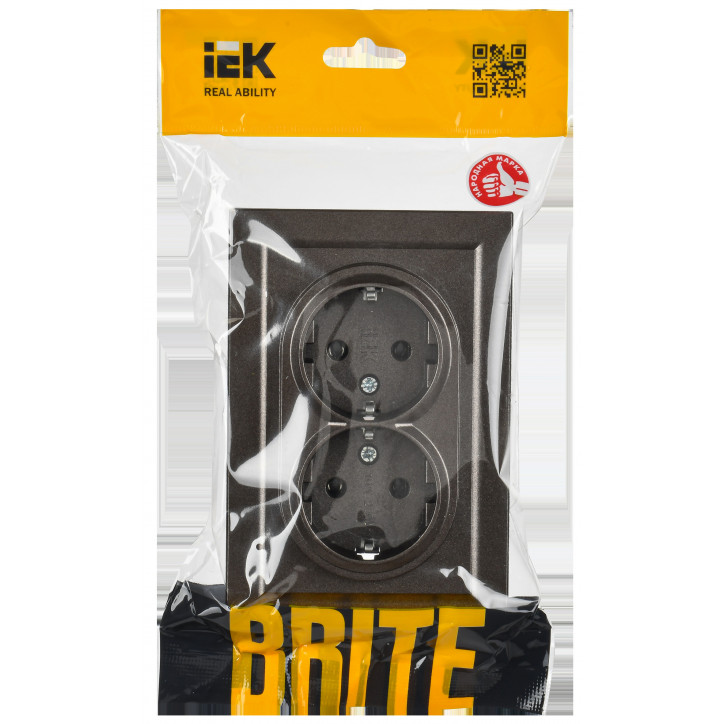 BRITE Розетка двойная с заземлением без защитных шторок 16А в сборе РС12-3-БрТБ темная бронза
