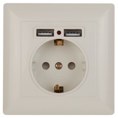 Розетка P+E Schuko со шторками, 16А-250В + 2хUSB, IP20, СУ, Solo, слоновая кость, 4-410-02