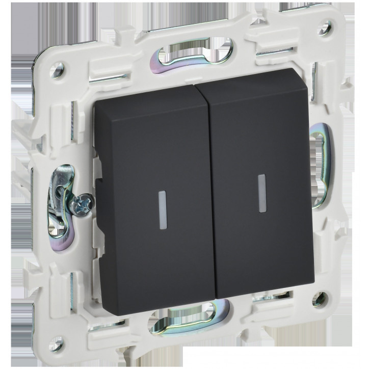 SKANDY Выключатель 2-клавишный проходной с индикацией 10А SK-V10G графит IEK