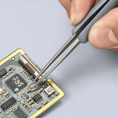 Пинцет ESD антистатический, премиальная нержавеющая сталь, обрезиненная рукоятка, 112 мм, гладкие прямые острые губки, антимагни