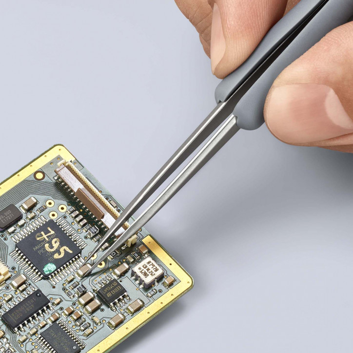 Пинцет ESD антистатический, премиальная нержавеющая сталь, обрезиненная рукоятка, 112 мм, гладкие прямые острые губки, антимагни Пинцет ESD антистатический, премиальная нержавеющая сталь, обрезиненная рукоятка, 112 мм, гладкие прямые острые губки, антимагни