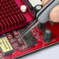 Пинцет ESD антистатический, премиальная нержавеющая сталь, обрезиненная рукоятка, 112 мм, гладкие прямые игловидные губки, антим