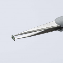 Пинцет ESD антистатический, премиальная нержавеющая сталь, обрезиненная рукоятка, 130 мм, гладкие прямые острые губки, антимагни