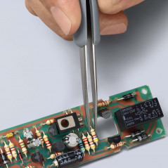 Пинцет ESD антистатический, премиальная нержавеющая сталь, обрезиненная рукоятка, 130 мм, гладкие прямые острые губки, антимагни