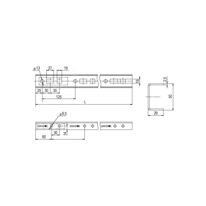 Профиль прямолинейный, L1875, толщина2,5 мм, на 15 рожков