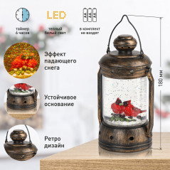 Светильник декоративный новогодний Красный кардинал, теплый белый LED, h 18см, 3хАА, таймер 6 ч, IP20