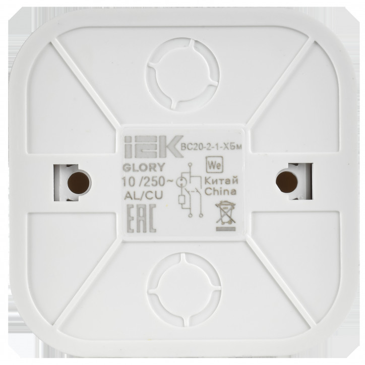 GLORY Выключатель 2-клавишный для открытой установки с индикацией 10А ВС20-2-1-ХБм белый матовый IEK