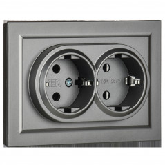 BRITE Розетка двойная с заземлением без защитных шторок 16А в сборе РС12-3-БрС сталь
