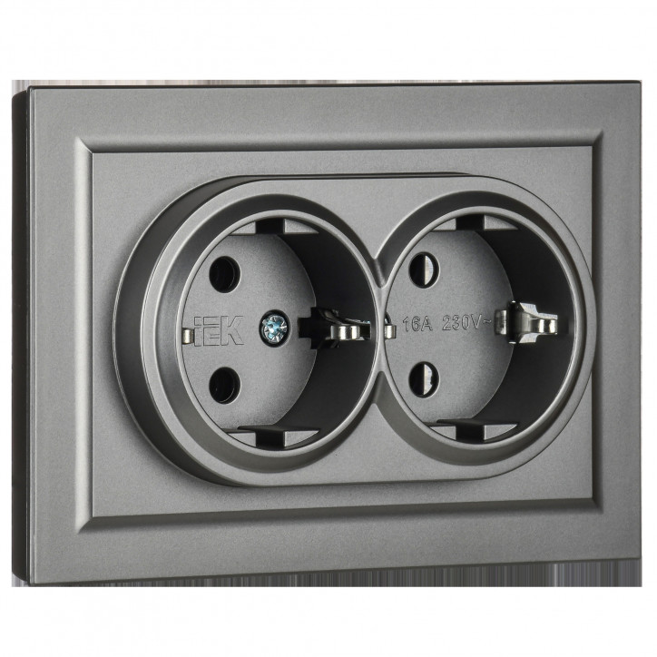 BRITE Розетка двойная с заземлением без защитных шторок 16А в сборе РС12-3-БрС сталь BRITE Розетка двойная с заземлением без защитных шторок 16А в сборе РС12-3-БрС сталь