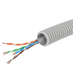 Электротруба ПВХ гибкая гофрированная д.16мм цвет серый с кабелем витая пара 5EU/UTP нг(А)-HF 100м