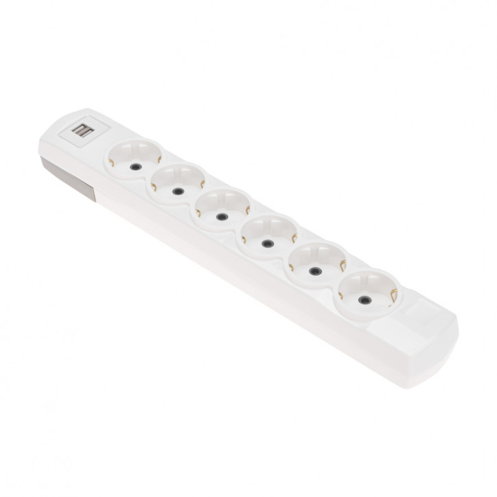 Колодка PREMIUM 6 гнезд, с/з, 2 USB, белый Колодка PREMIUM 6 гнезд, с/з, 2 USB, белый