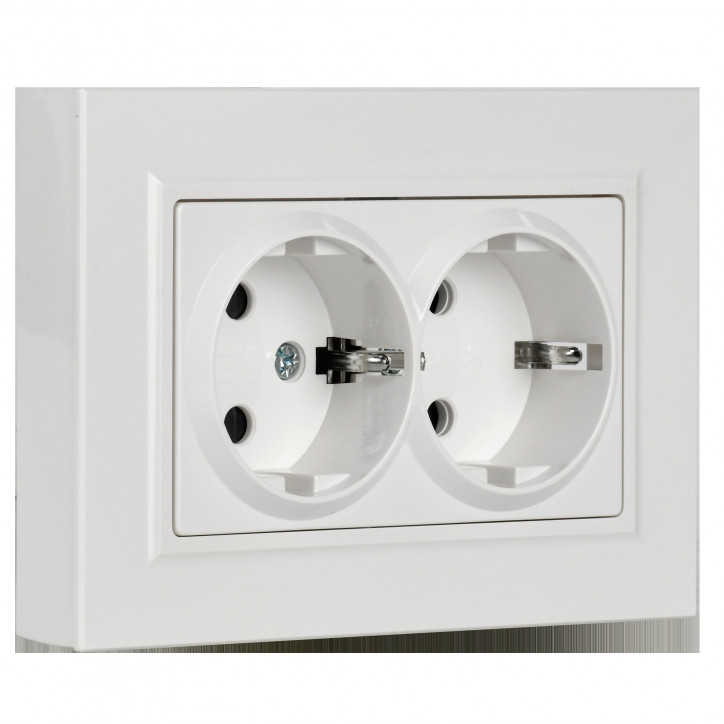 BRITE Розетка двойная с заземлением с защитными шторками 16А в сборе РСш12-3-БрБ белый
