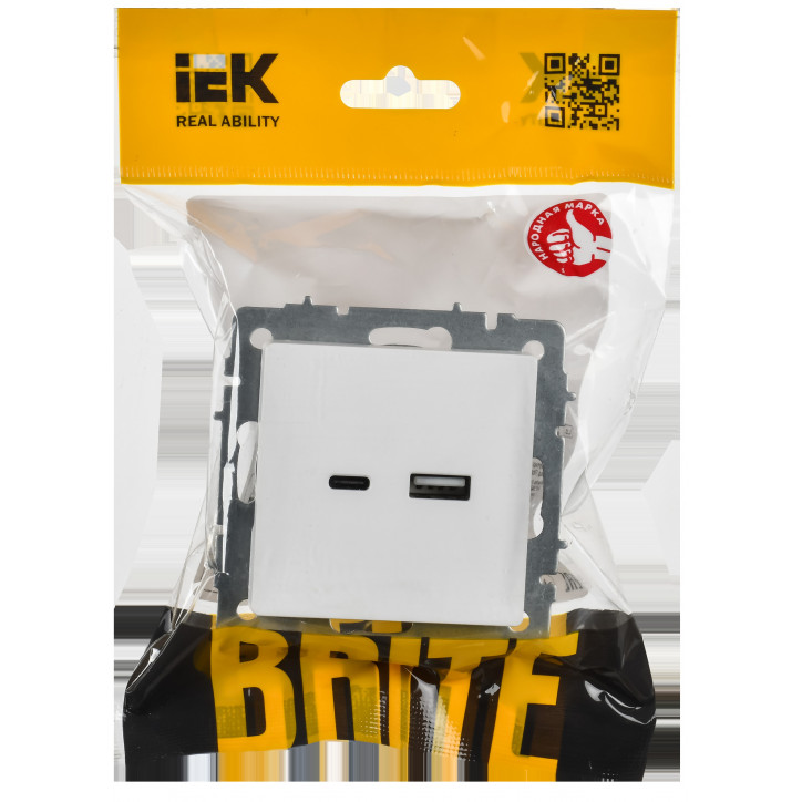 BRITE Розетка USB A+C 18Вт РЮ11-1-БрАБ арктический белый IEK BRITE Розетка USB A+C 18Вт РЮ11-1-БрАБ арктический белый IEK