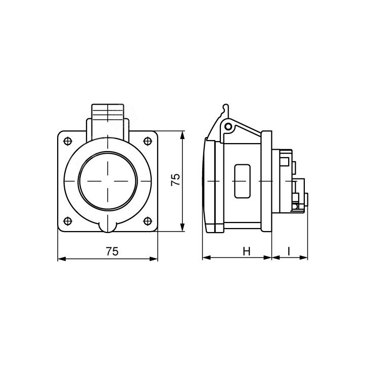 Розетка кабельная скрытой установки IP44 16A 3P+E+N 400V Розетка кабельная скрытой установки IP44 16A 3P+E+N 400V