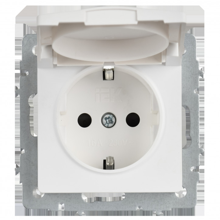 BRITE Розетка 1-местная с заземлением с защитными шторками и крышкой 16А IP20 РСбш10-3-БрАБ арктический белый IEK BRITE Розетка 1-местная с заземлением с защитными шторками и крышкой 16А IP20 РСбш10-3-БрАБ арктический белый IEK