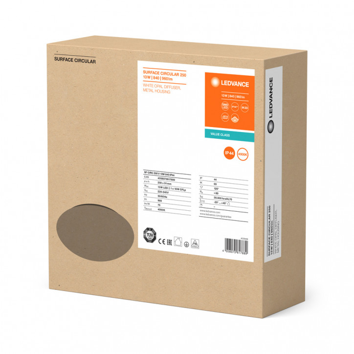 Светильник светодиодный ДПО-13Вт 4000K 960Лм IP44 белый 250мм SURFACE