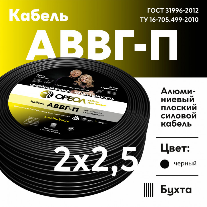 Кабель силовой АВВГп 2х2.5 Кабель силовой АВВГп 2х2.5