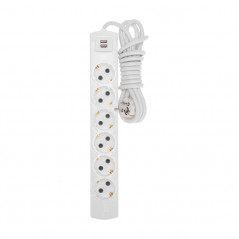 Удлинитель PREMIUM 6 гнезд, 3 м, 3х1,5 мм2, с/з, 2 USB, белый