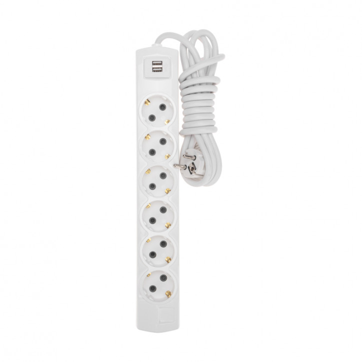 Удлинитель PREMIUM 6 гнезд, 3 м, 3х1,5 мм2, с/з, 2 USB, белый Удлинитель PREMIUM 6 гнезд, 3 м, 3х1,5 мм2, с/з, 2 USB, белый
